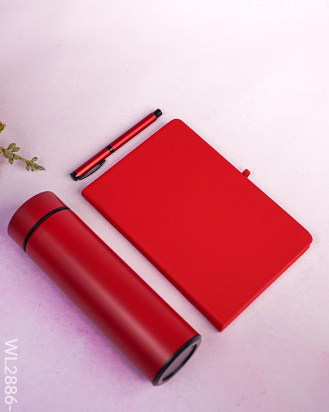 Corporate Gift - Flask & Diary with Pen Set - Red - WL2886-1 Diaries & Notepads