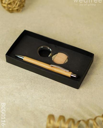 Corporate Gift - Pen & Keychain Set Black Bcg0116 Wooden Office Utility