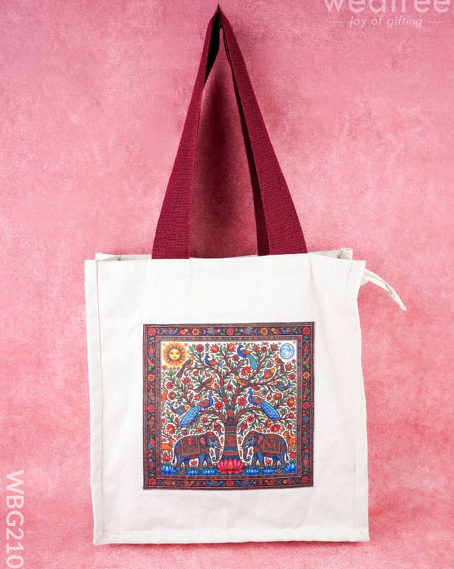 Cotton Elephant Print Cloth Bag - 12x12 inch - WBG2101 - Cloth Bags