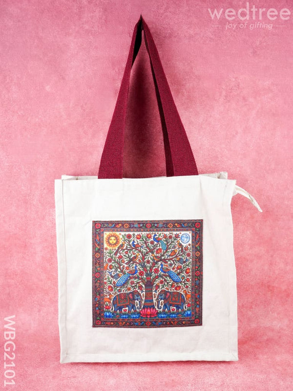 Cotton Elephant Print Cloth Bag - 12x12 inch - WBG2101 - Cloth Bags
