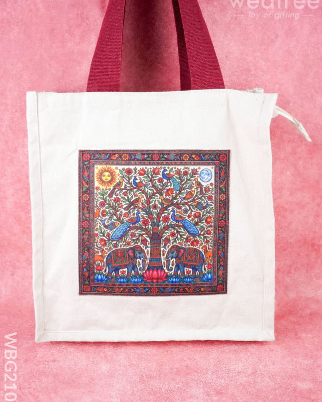 Cotton Elephant Print Cloth Bag - 12x12 inch - WBG2101 - Cloth Bags