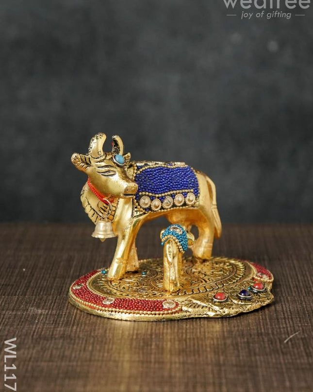 White Metal Cow And Calf With Stone Work - Wl1172