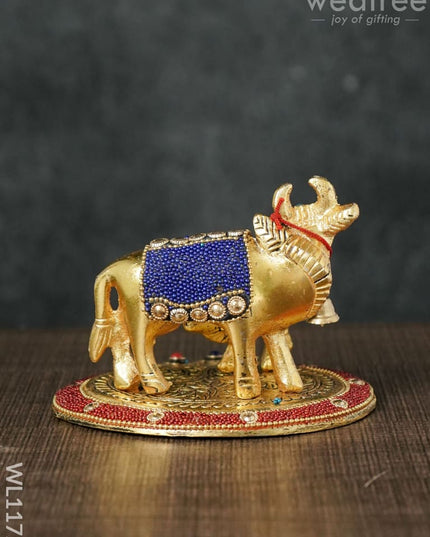 White Metal Cow And Calf With Stone Work - Wl1172
