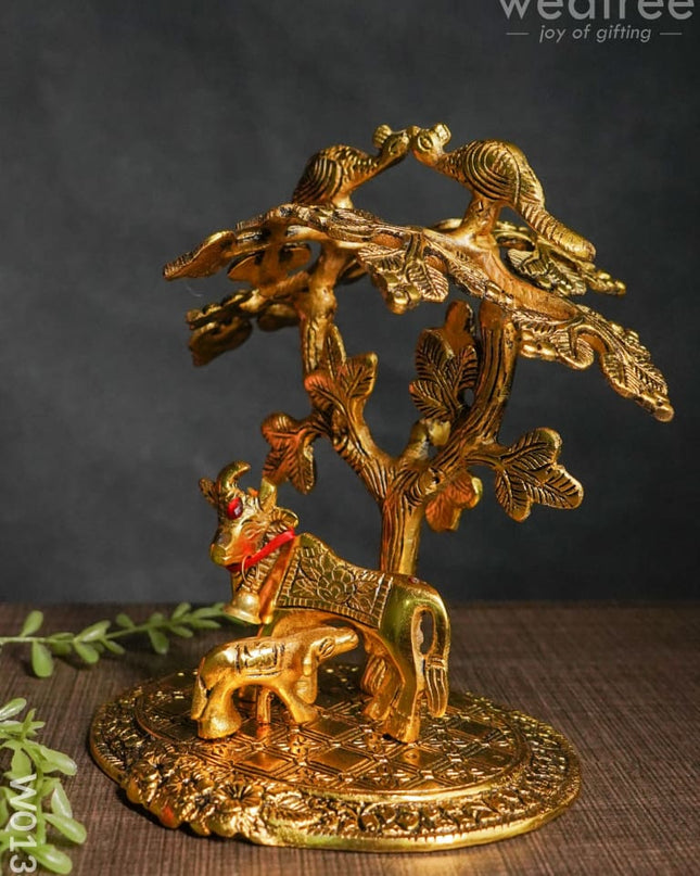 White Metal Cow & Calf With Tree - W0134