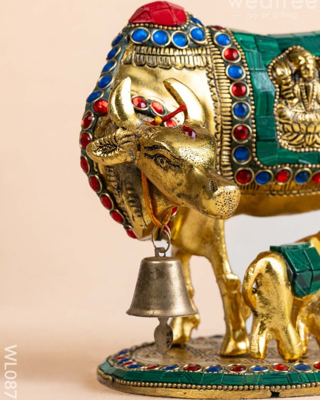 White Metal Cow and Calf with gold Finish - WL0875 White Metal