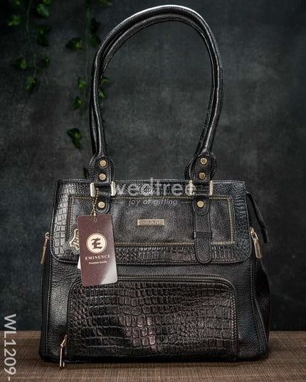 Croc-Texture Leather Handbag - Wl1209 Black Handbags