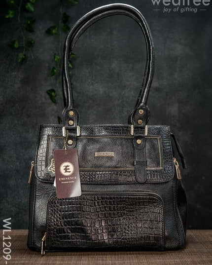 Croc-Texture Leather Handbag - Wl1209 Black Handbags