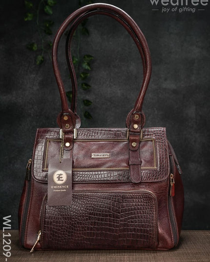 Croc-Texture Leather Handbag - Wl1209 Maroon Handbags
