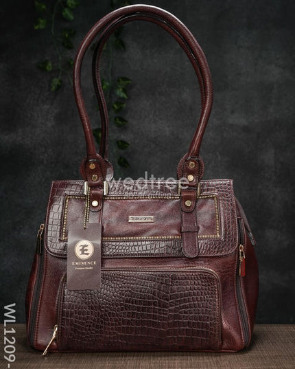 Croc-Texture Leather Handbag - Wl1209 Maroon Handbags