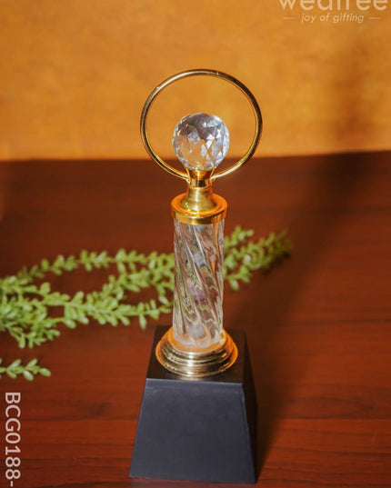Crystal & Metal Trophy With Wooden Stand - Bcg0188 12 Inch Branding