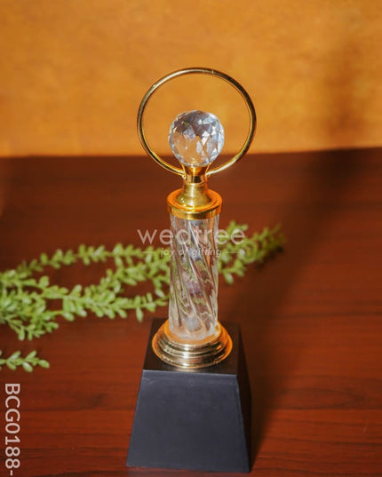 Crystal & Metal Trophy With Wooden Stand - Bcg0188 12 Inch Branding