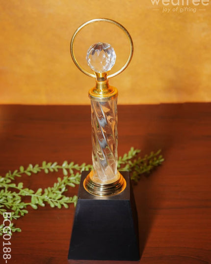 Crystal & Metal Trophy With Wooden Stand - Bcg0188 14 Inch Branding