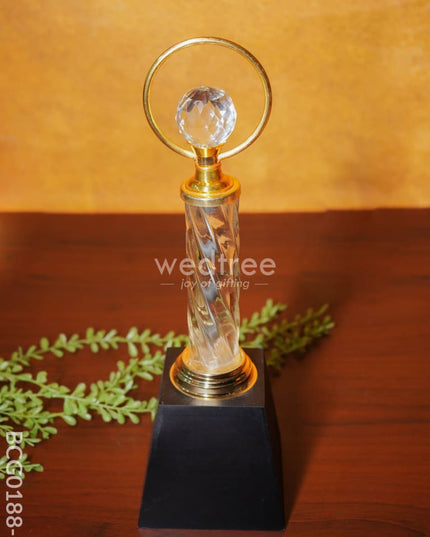 Crystal & Metal Trophy With Wooden Stand - Bcg0188 14 Inch Branding