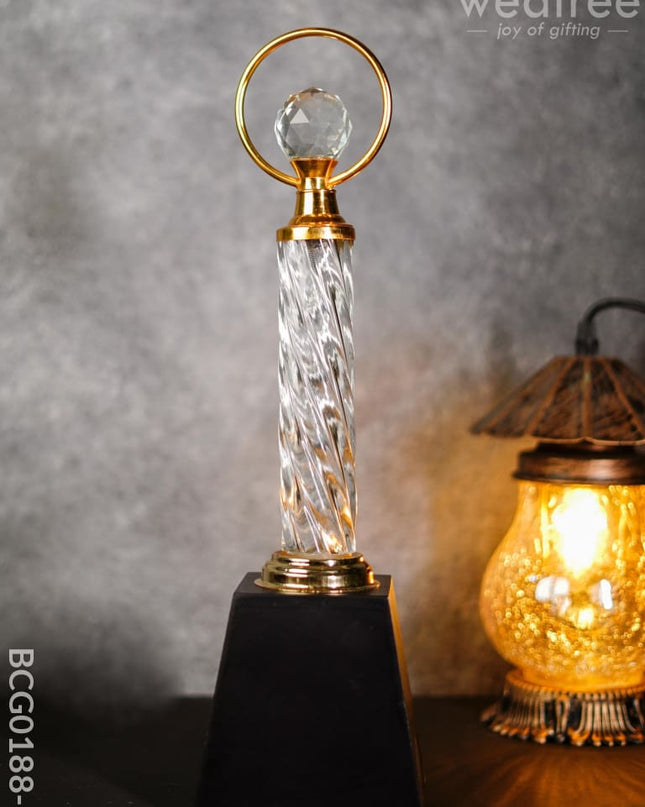 Crystal & Metal Trophy With Wooden Stand - Bcg0188 Branding