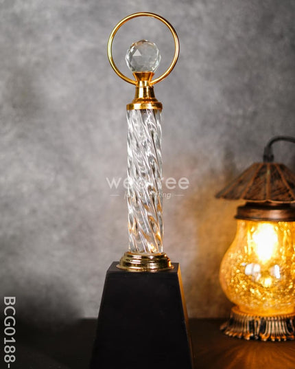 Crystal & Metal Trophy With Wooden Stand - Bcg0188 Branding