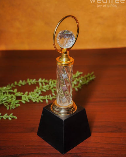 Crystal & Metal Trophy With Wooden Stand - Bcg0188 Branding