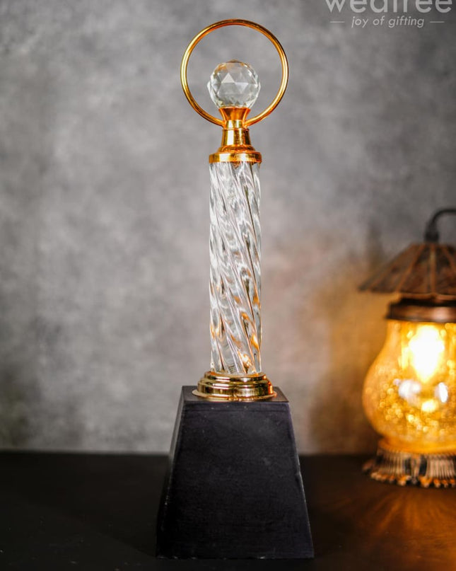 Crystal & Metal Trophy With Wooden Stand - Bcg0188 Branding