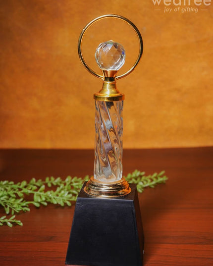 Crystal & Metal Trophy With Wooden Stand - Bcg0188 Branding