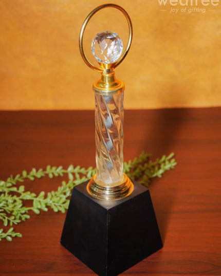 Crystal & Metal Trophy With Wooden Stand - Bcg0188 Branding
