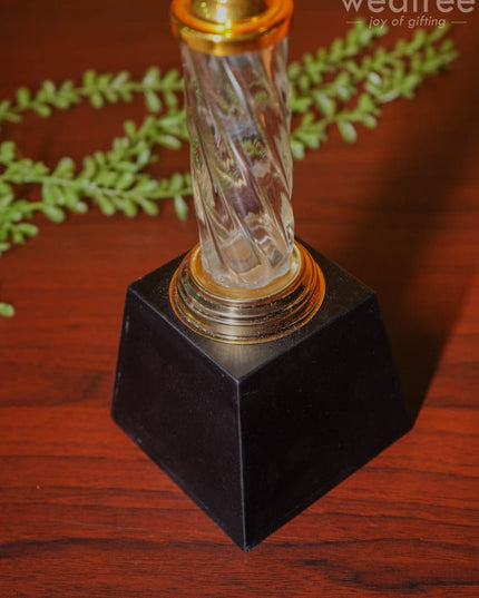 Crystal & Metal Trophy With Wooden Stand - Bcg0188 Branding