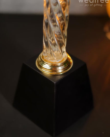Crystal & Metal Trophy With Wooden Stand - Bcg0188 Branding