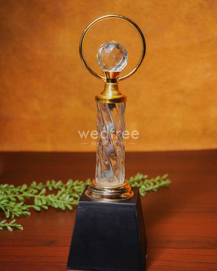 Crystal & Metal Trophy With Wooden Stand - Bcg0188 Branding