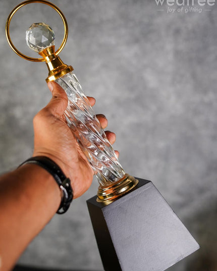 Crystal & Metal Trophy With Wooden Stand - Bcg0188 Branding