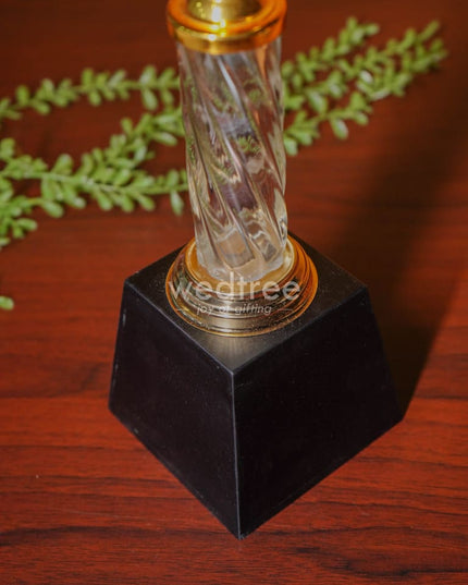 Crystal & Metal Trophy With Wooden Stand - Bcg0188 Branding