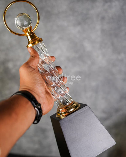 Crystal & Metal Trophy With Wooden Stand - Bcg0188 Branding