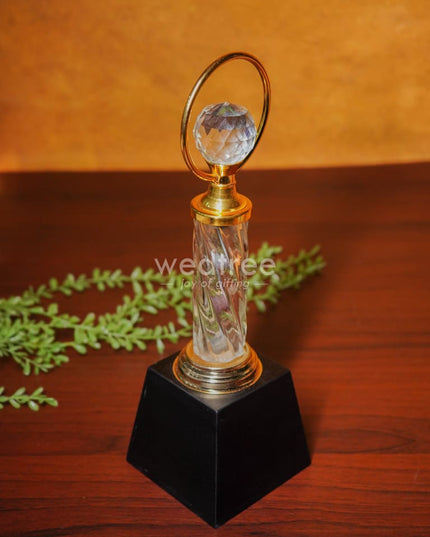 Crystal & Metal Trophy With Wooden Stand - Bcg0188 Branding