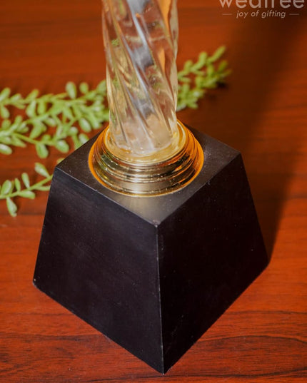 Crystal & Metal Trophy With Wooden Stand - Bcg0188 Branding