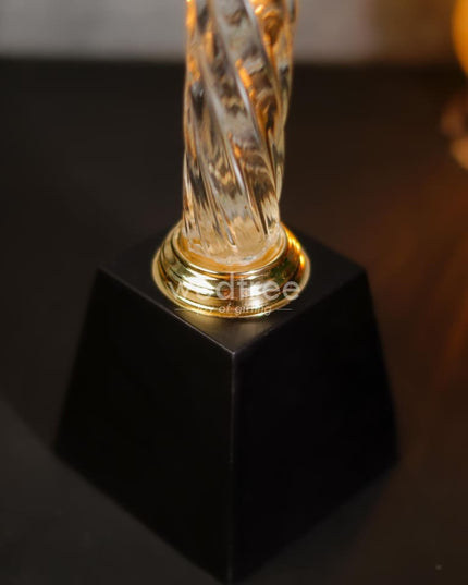 Crystal & Metal Trophy With Wooden Stand - Bcg0188 Branding
