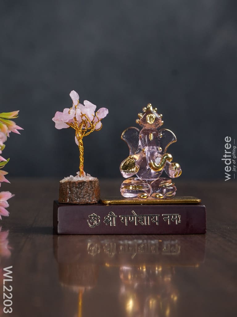Crystal Stone Tree With Ganesha Idol - Wl2203 Glass Decor