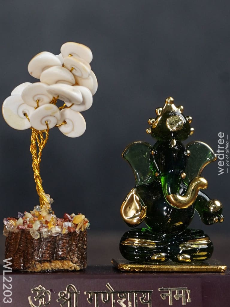 Crystal Stone Tree With Ganesha Idol - Wl2203 Glass Decor