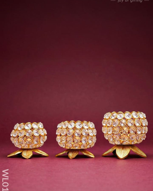 Crystal T light holder - set of 3 - WL0122 - Crystal gifts