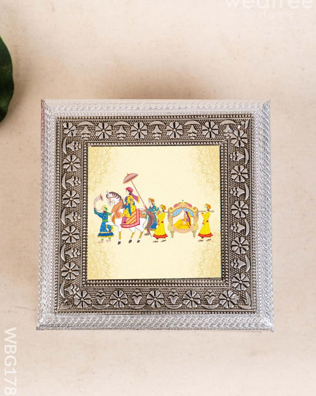 Customized - Meenakari Dry Fruit Box - 6x6 inch - Baby Shower - WBG1781 - Dry Fruit Box RG