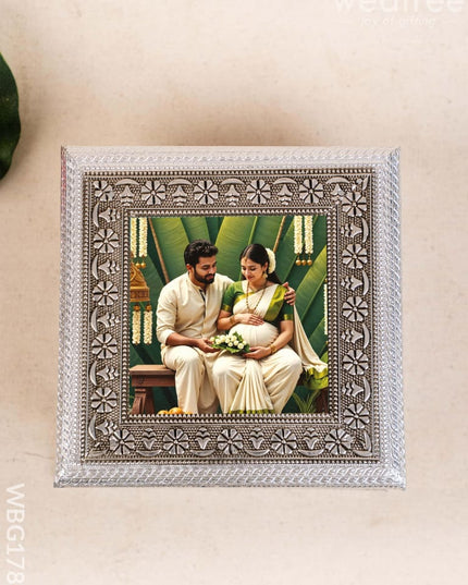 Customized - Meenakari Dry Fruit Box - 6x6 inch - Baby Shower - WBG1781 - Dry Fruit Box RG