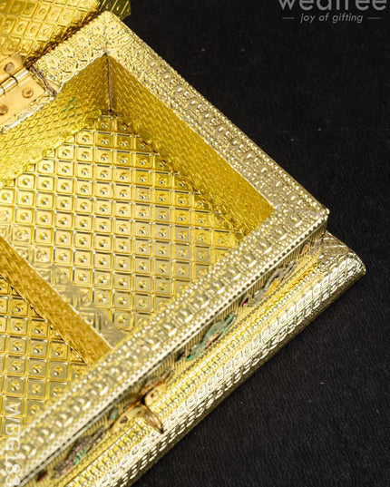 Customized - Meenakari Dry Fruit Box - 7x5 inch - Gold - WBG1838 - Dry Fruit Box RG