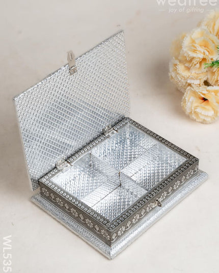 Customized - Meenakari Dry Fruit Box - 9x7 inch - Silver - WL5354 - Dry Fruit Box