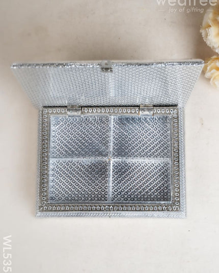 Customized - Meenakari Dry Fruit Box - 9x7 inch - Silver - WL5354 - Dry Fruit Box