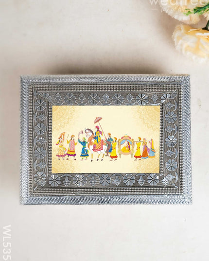 Customized - Meenakari Dry Fruit Box - 9x7 inch - Silver - WL5354 - Dry Fruit Box