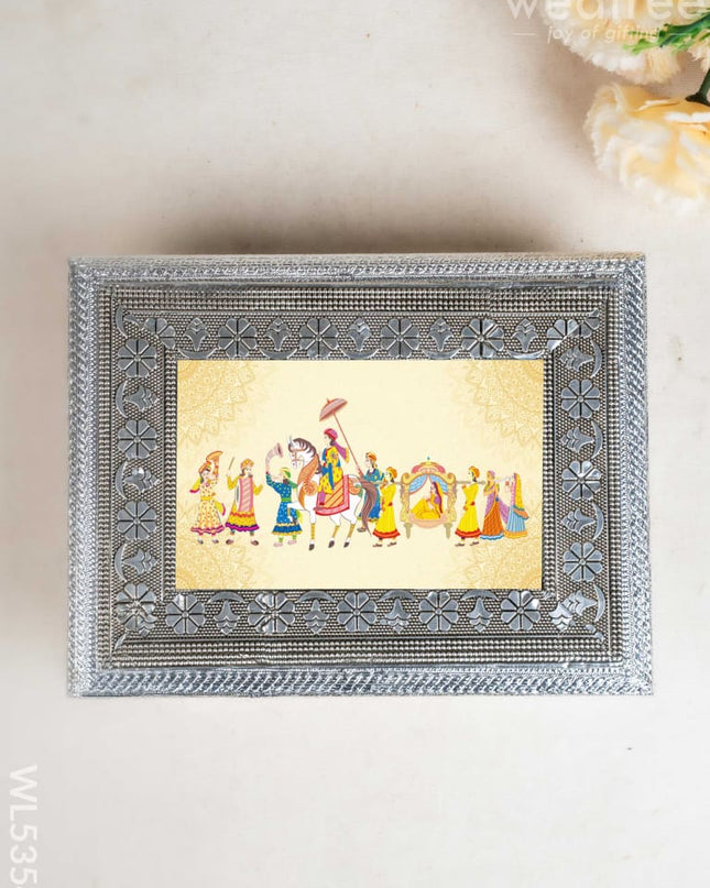 Customized - Meenakari Dry Fruit Box - 9x7 inch - Silver - WL5354 - Dry Fruit Box