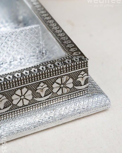 Customized - Meenakari Dry Fruit Box - 9x7 inch - Silver - WL5354 - Dry Fruit Box