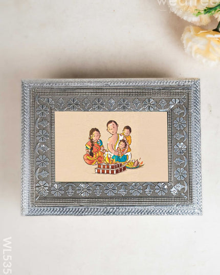 Customized - Meenakari Dry Fruit Box - 9x7 inch - Silver - WL5354 - Dry Fruit Box