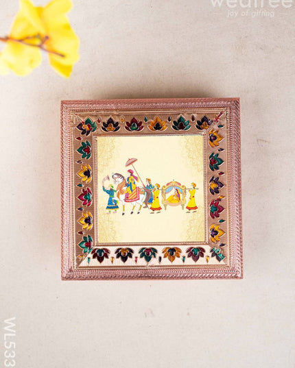 Customized - Meenakari Dry Fruit Box - Copper - 8x8 inch - WL5339 - Dry Fruit Box