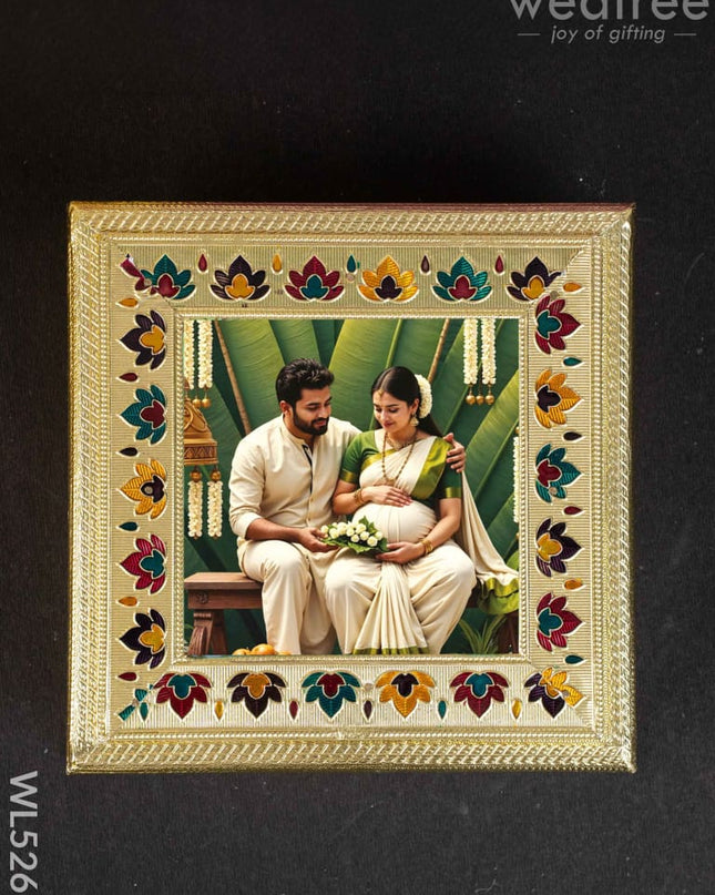 Customized - Meenakari Dry Fruit Box - Gold - 8x8 inch - WL5261 - Dry Fruit Box