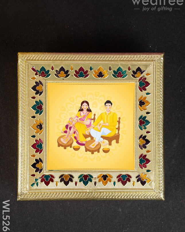 Customized - Meenakari Dry Fruit Box - Gold - 8x8 inch - WL5261 - Dry Fruit Box