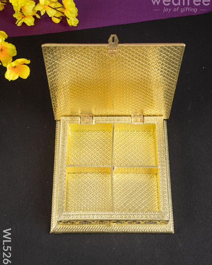 Customized - Meenakari Dry Fruit Box - Gold - 8x8 inch - WL5261 - Dry Fruit Box