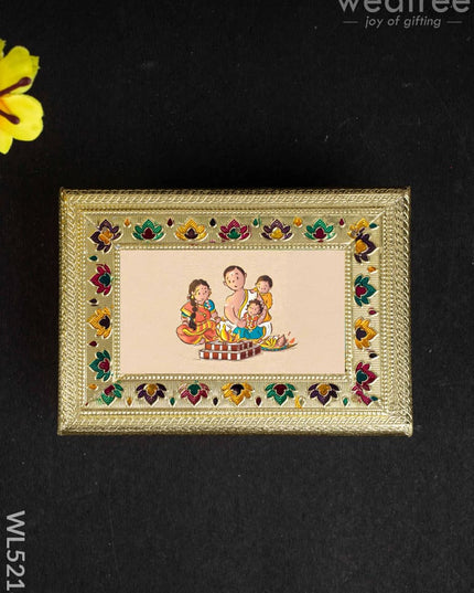 Customized - Meenakari Dry Fruit Box - Gold - 9x7 inch - WL5218 - Dry Fruit Box