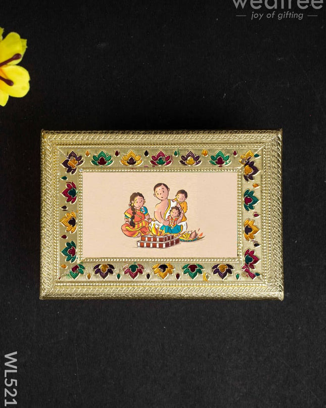 Customized - Meenakari Dry Fruit Box - Gold - 9x7 inch - WL5218 - Dry Fruit Box